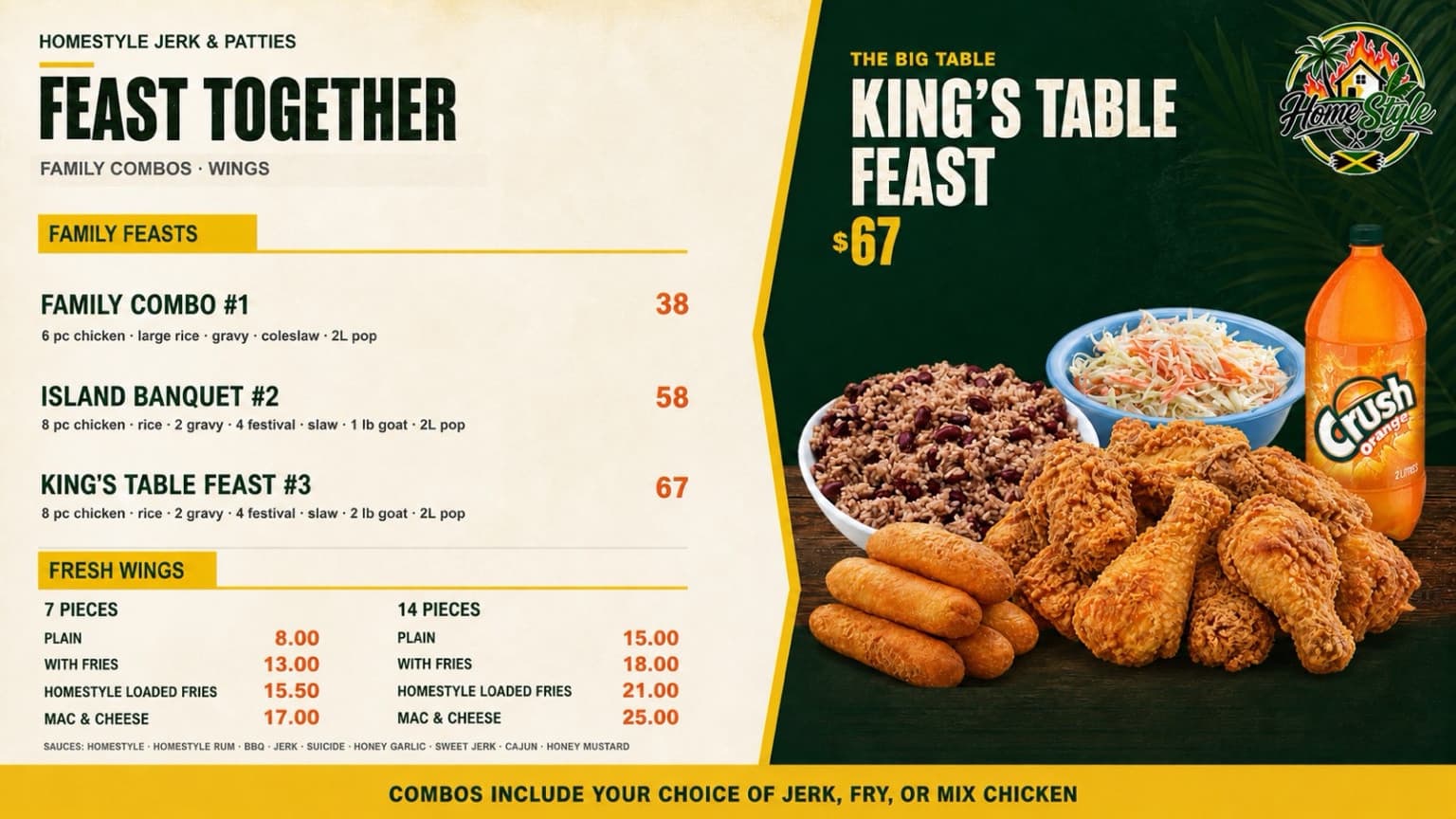 HomeStyle: Family feasts and wings menu board